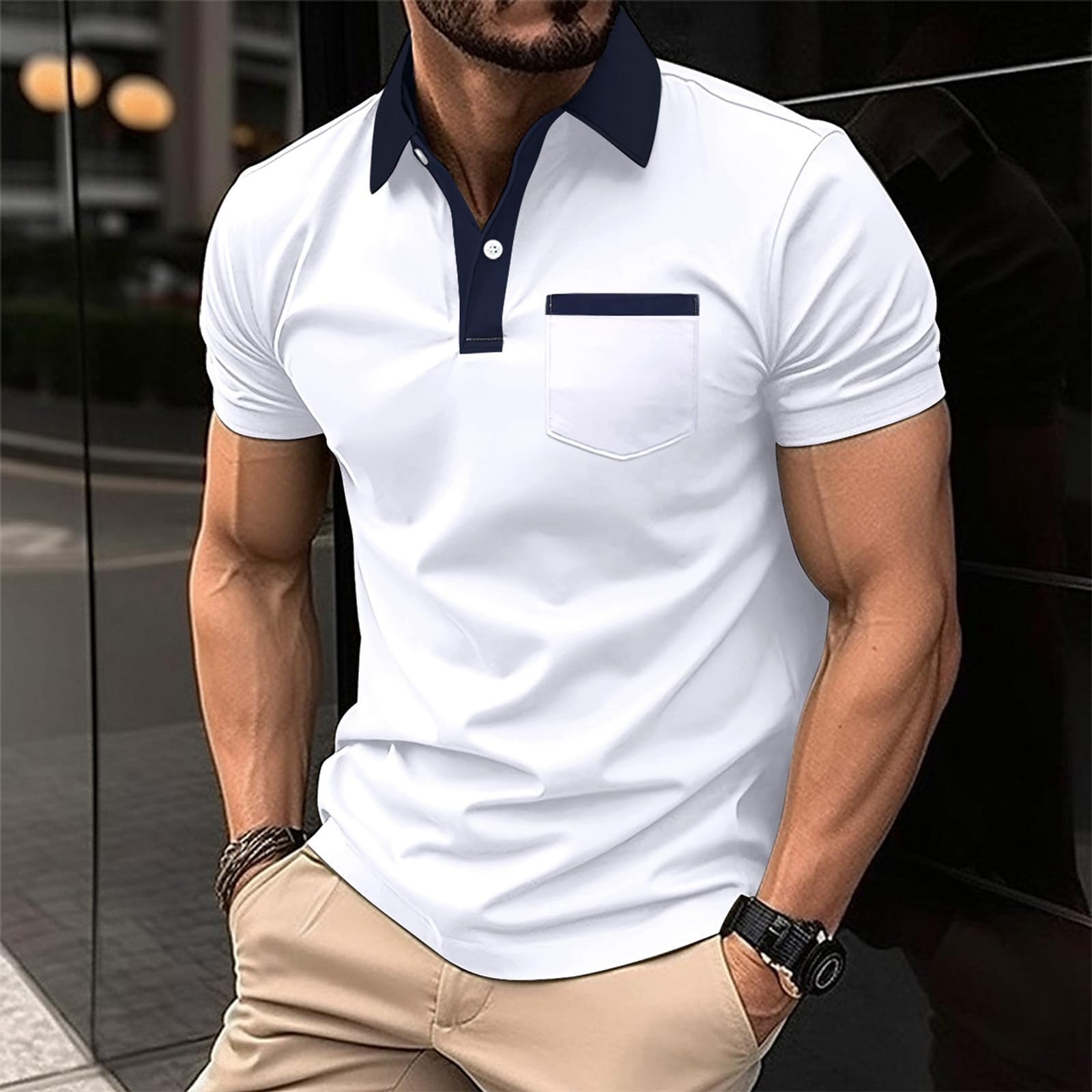 Herren Poloshirts Kurzarm Sommer T-Shirt Sonnenschützender Uv-Schutz Einfarbig Golf Sport Baumwolle Poloshirts Basic Regular Fit Polohemd Für Sporttreffen