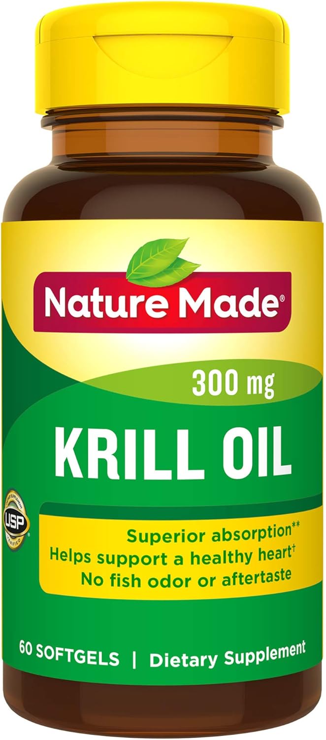 Nature Made Krill Oil 300 mg Softgels, 60 Count for Heart Health Health & Household