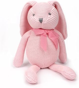 FLUFFYFUN 100% Organic Cotton Pink Bunny Rabbit Teddy 7.1", Baby Teddy Soft Toys for Newborn