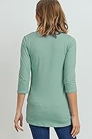 Vista 69 de LaClef - Blusa de maternidad para mujer, cuello redondo, manga 3/4, plisada al frente, estilo peplum Cuadros marrones