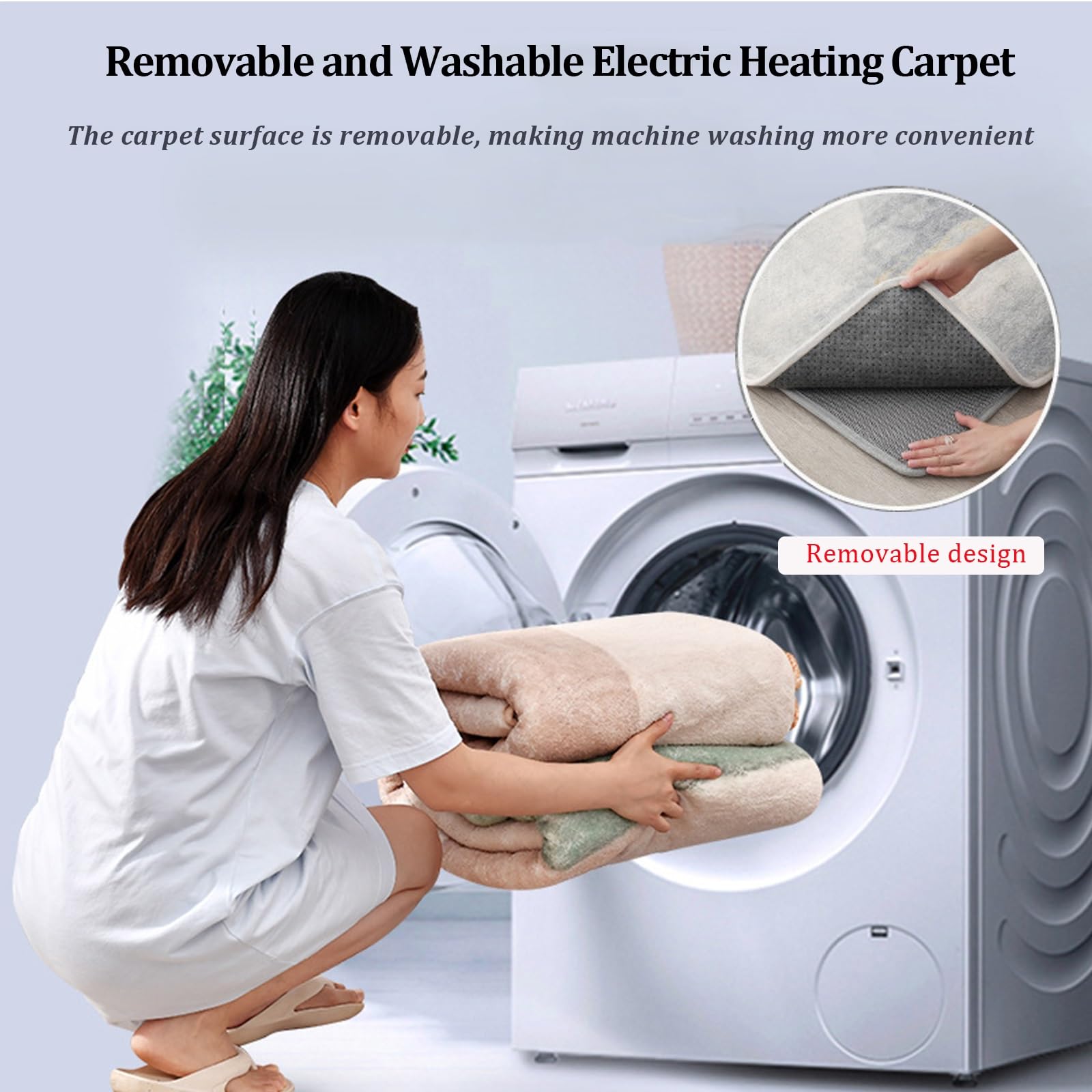 Alfombrilla calefactora para debajo del escritorio, alfombra calefactora eléctrica grande, extraíble y lavable, calefactor radiante con temporizador de 1 a 12 horas(B,31.5x62.9in)