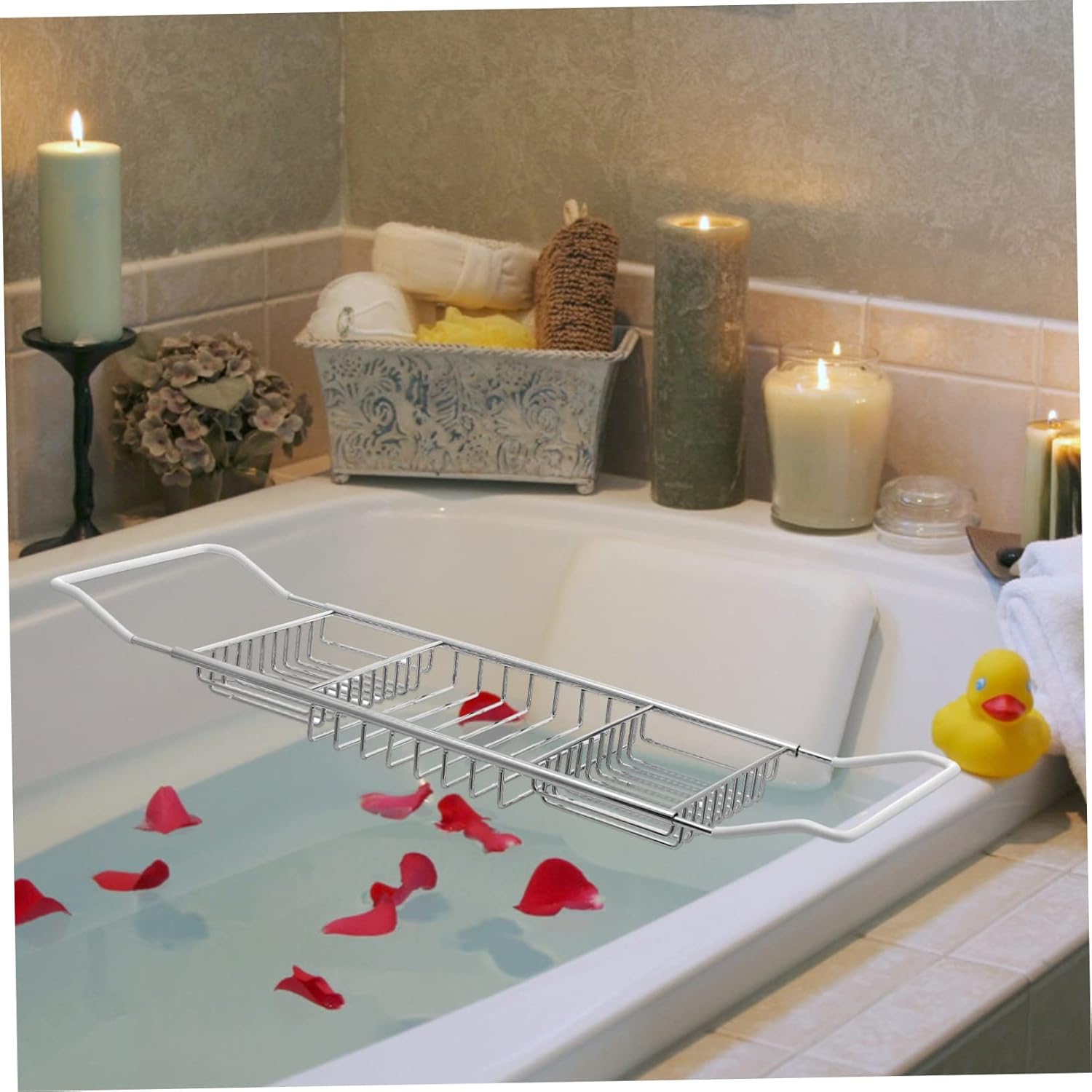 Stainless Steel Telescopic Bathtub Rack Slip Bath Tray for Phone Soap Towel Home Bathing Organizer Compatible with Bathtubs