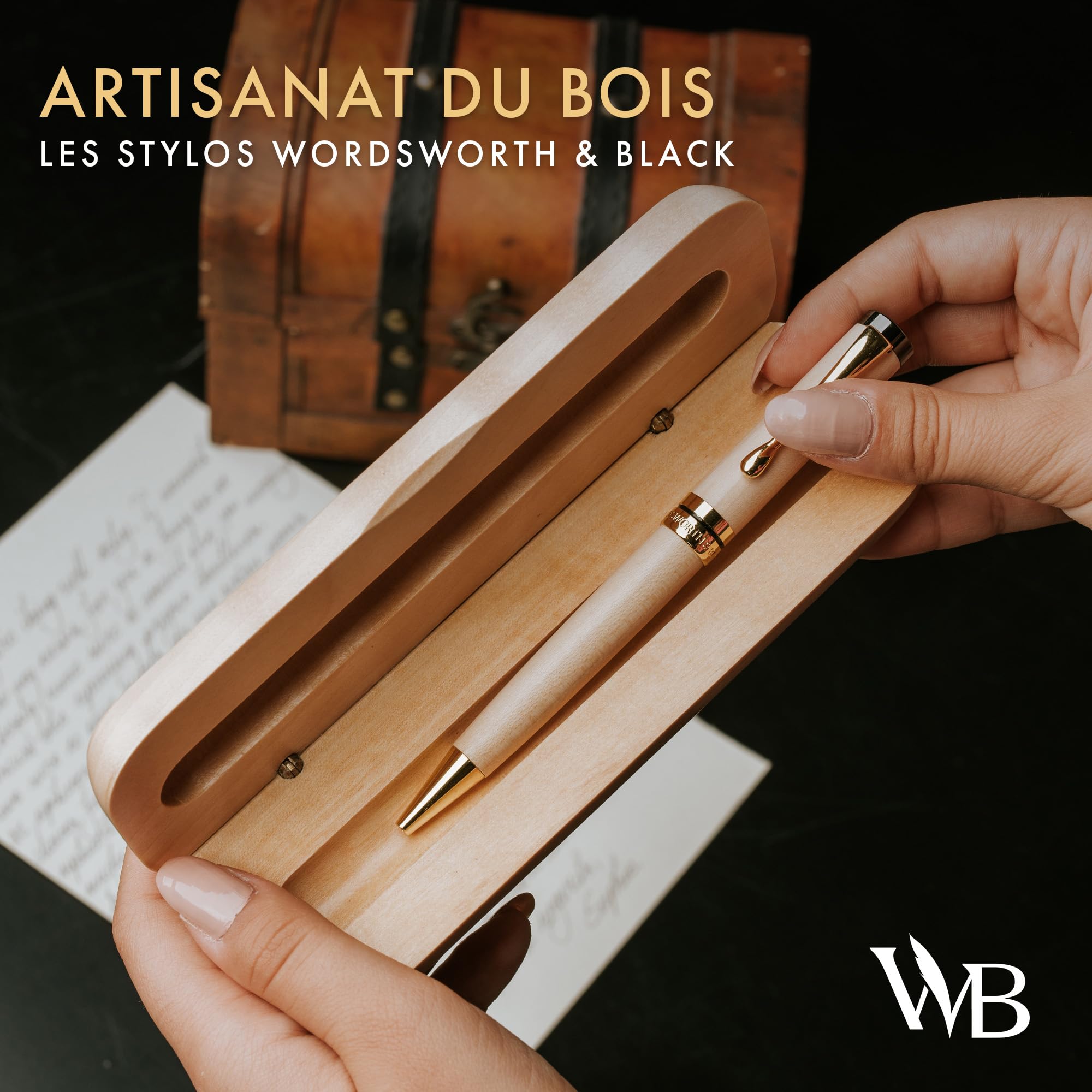 Wordsworth & Black Stylo à Bille en Bambou de Luxe, Rechargeable