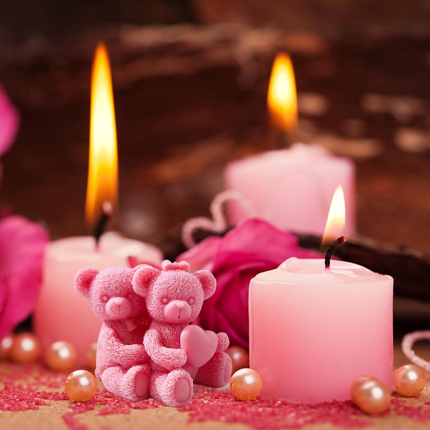 Bear Candle Mold for Candle Making, 3D Valentine's Day Silicone Mold for Resin Casting DIY Plaster Polymer Clay Home Decoration (Couple Bear)