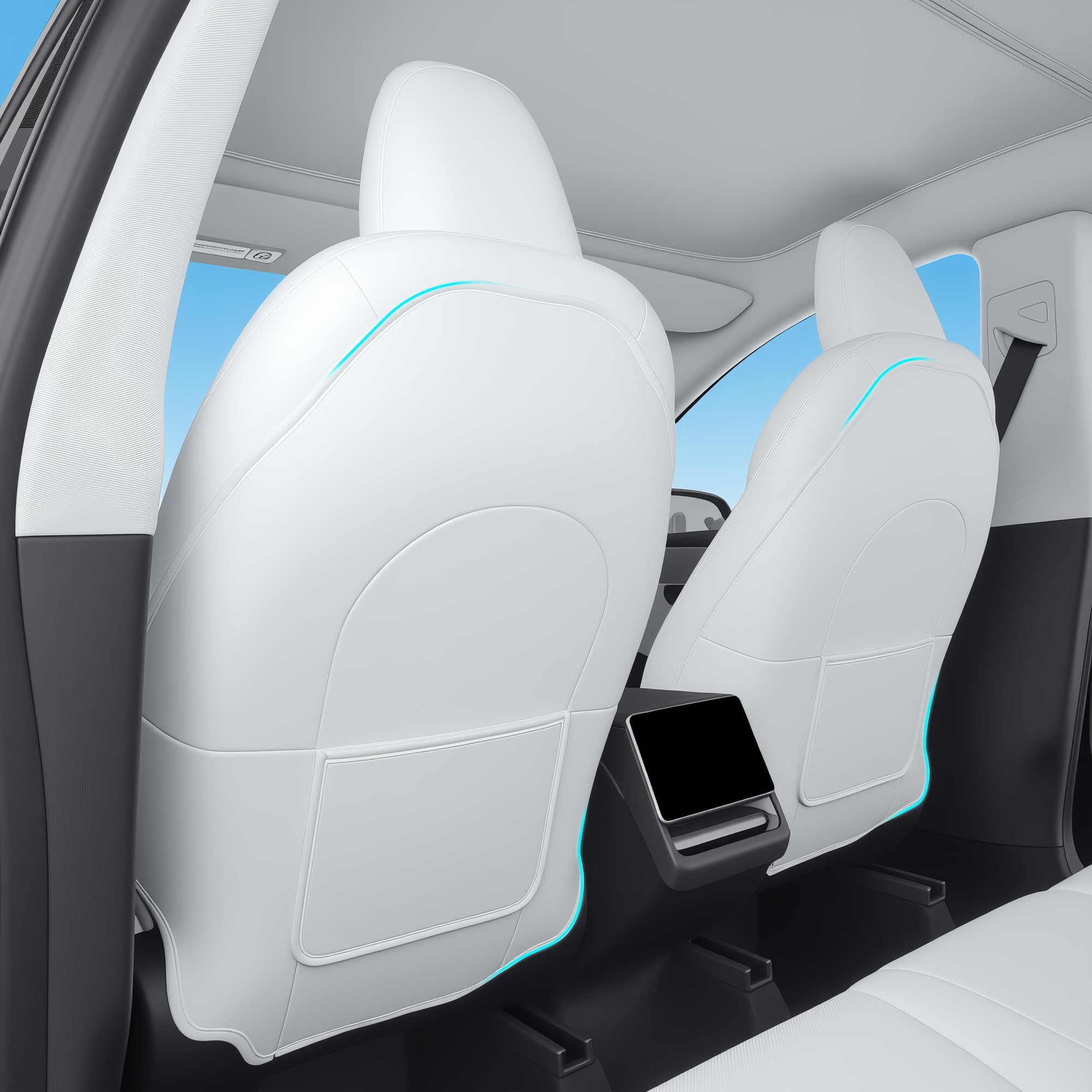 Seat Back Kick Protector for Tesla Model Y Model 3 Accessories Leather Backseat Mats for Kids Wear-Resistant Back Seat Cover with Extra Organizer Pocket 2 PCS -White