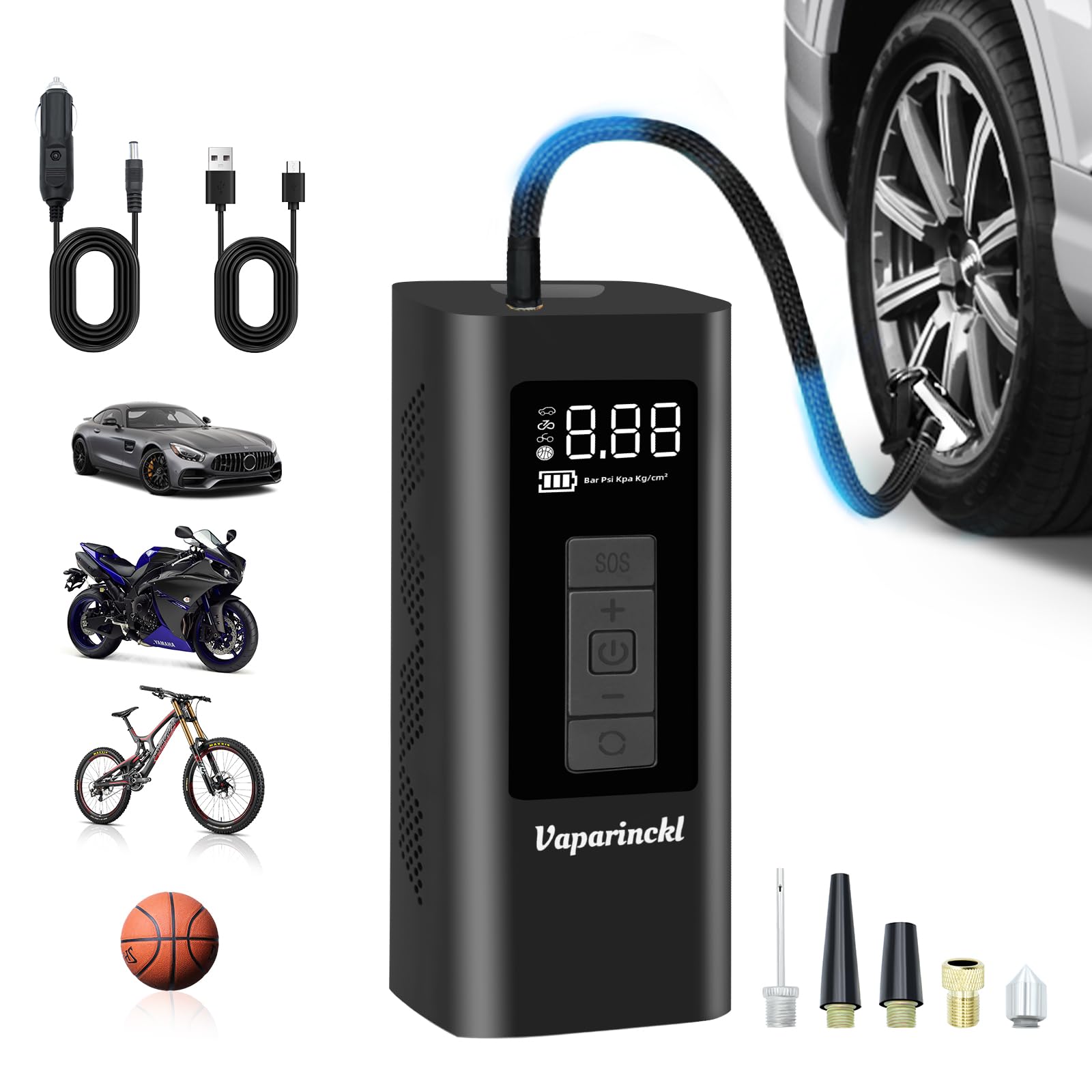 Vaparinckl Portable Tire Inflator Air Compressor, 160 PSI Cordless Air Pump for Car Tires with 12000mAh Battery, 12V Dual Power Tire Air Pump, Cars,Motorcycles, Bicycles, Balls, LCD Digital Display