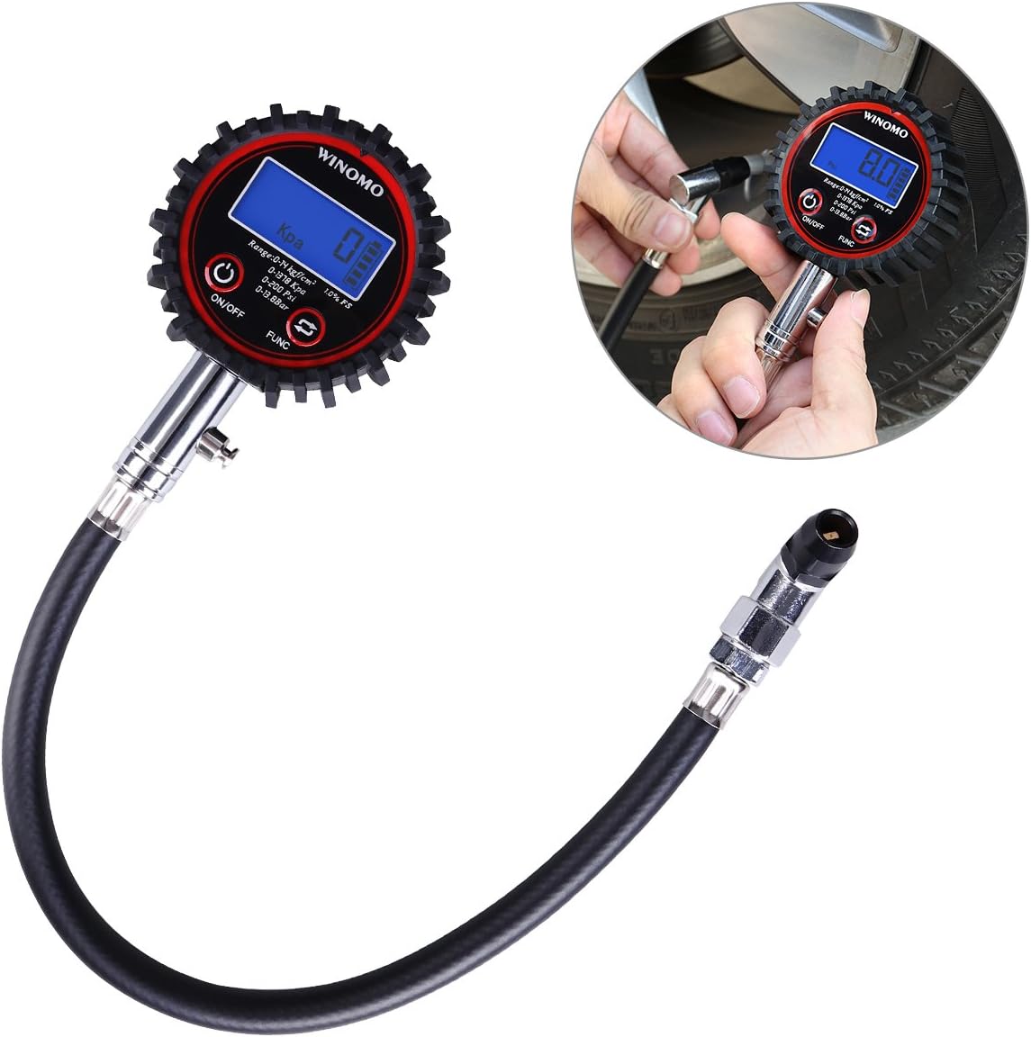 Manomètre Digital Pression Pneus Amindz - 220 PSI, Précision ±1% - Pour Voiture, Moto, Vélo