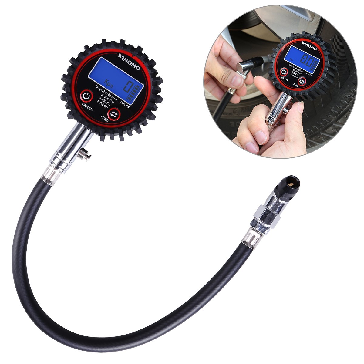 Manomètre Pression Pneus Numérique LOETAD - 200 PSI, Écran LCD, LED - Pour Voiture, Moto, Vélo, SUV