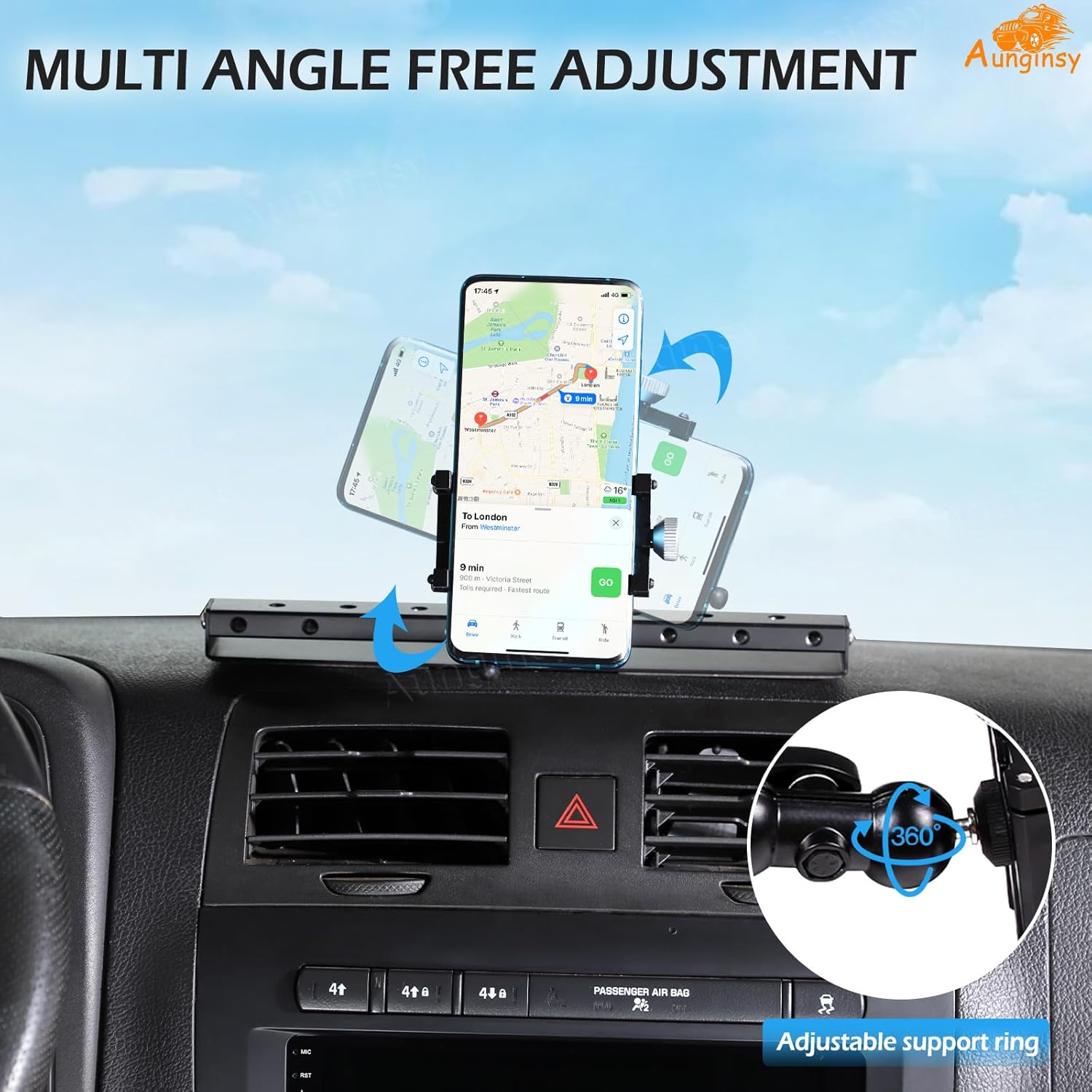 Car Instrument Panel Track Mobile Phone Holder Compatible with Hummer H3 2005-2009 Center Console Dashboard Air Outlet Vent Multifunctional Cell Phone Bracket Handsfree Mobile Phone Stand Accessories