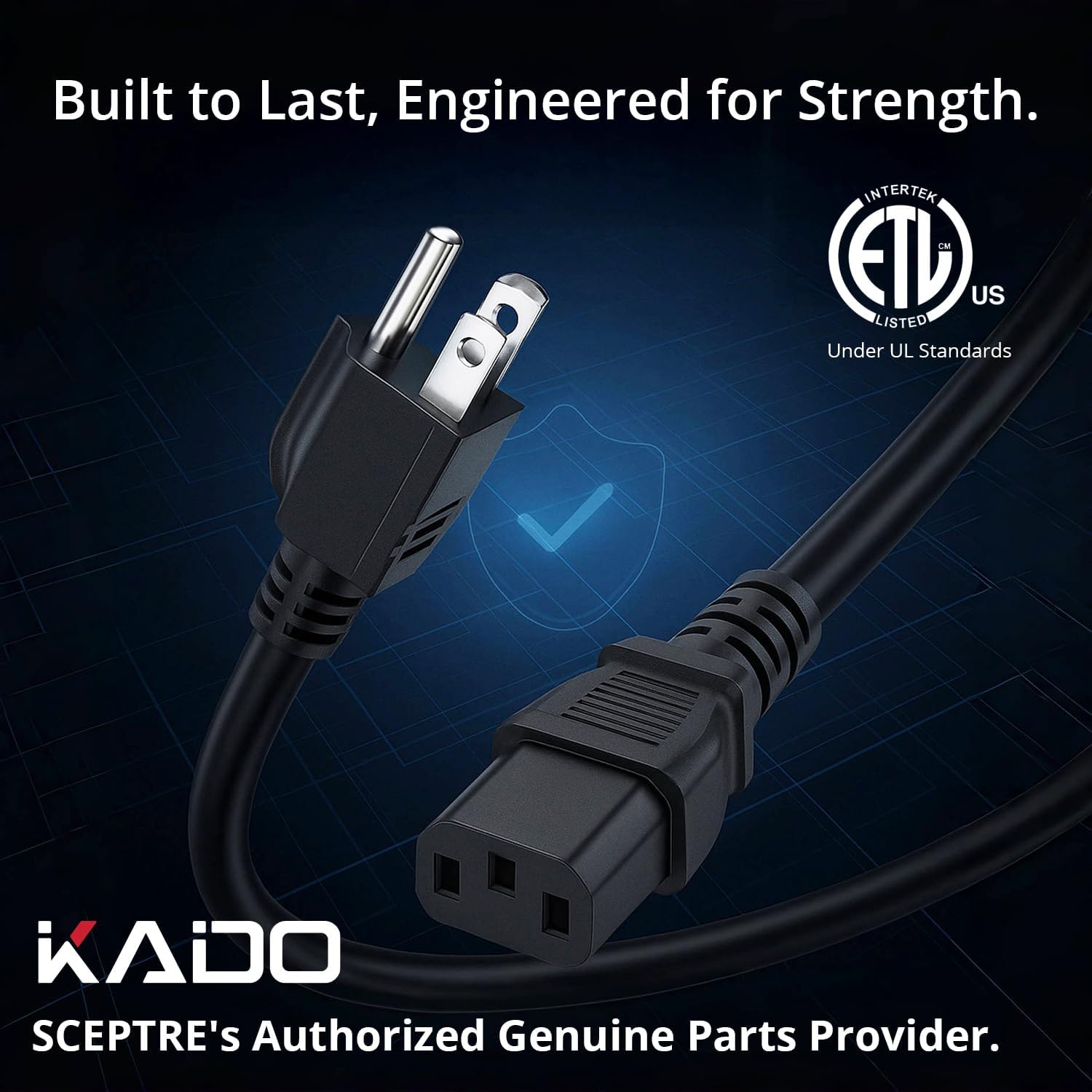 Kado 3 Prong AC Power Cable 1.5m, 5 Feet 125 Volts 10 Amps Power Cord | Made for Electronics, Dekstop PC, TV, Computer, Printer, Radio, Monitor, Sceptre, Samsung, Dell, Panasonic, Vizio, LG, Asus