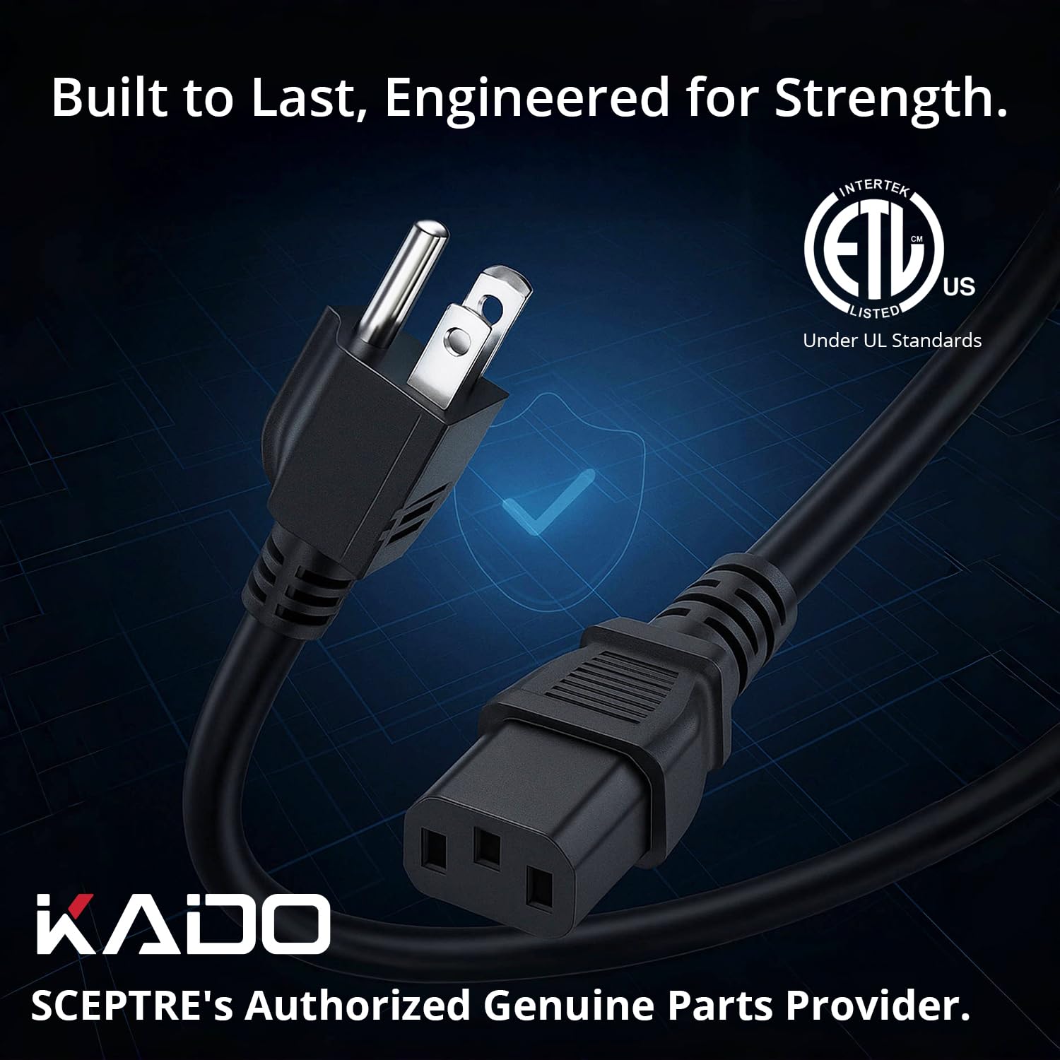 Kado Cable de alimentación de CA de 3 clavijas de 1,5 m, paquete de 2 unidades, 5 pies, 125 voltios, 10 amperios, cable de alimentación para electrónica, Dekstop PC, TV, computadora, impresora, radio