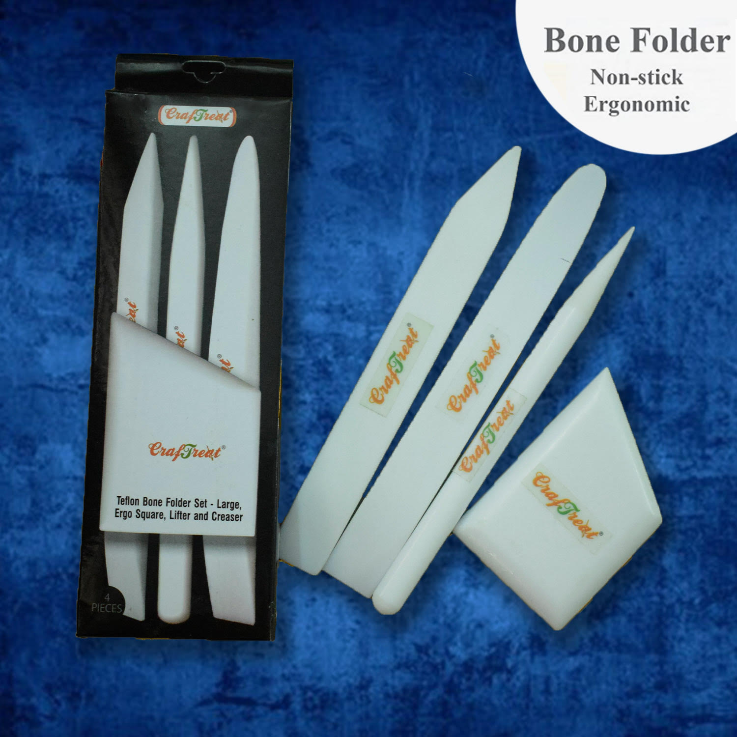 Set De Plioirs En Téflon CrafTreat - Grand Et Carré Ergonomique, Pour Pliage, Rainurage, Reliure Et Artisanat Papier