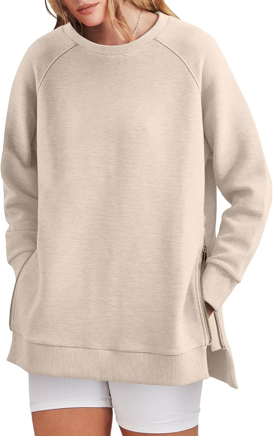 Women's Oversized Sweatshirts Crewneck Long Sleeve Tunic Pullover Shirts Side Zipper Hoodies Fall Trendy Clothes - Image 4