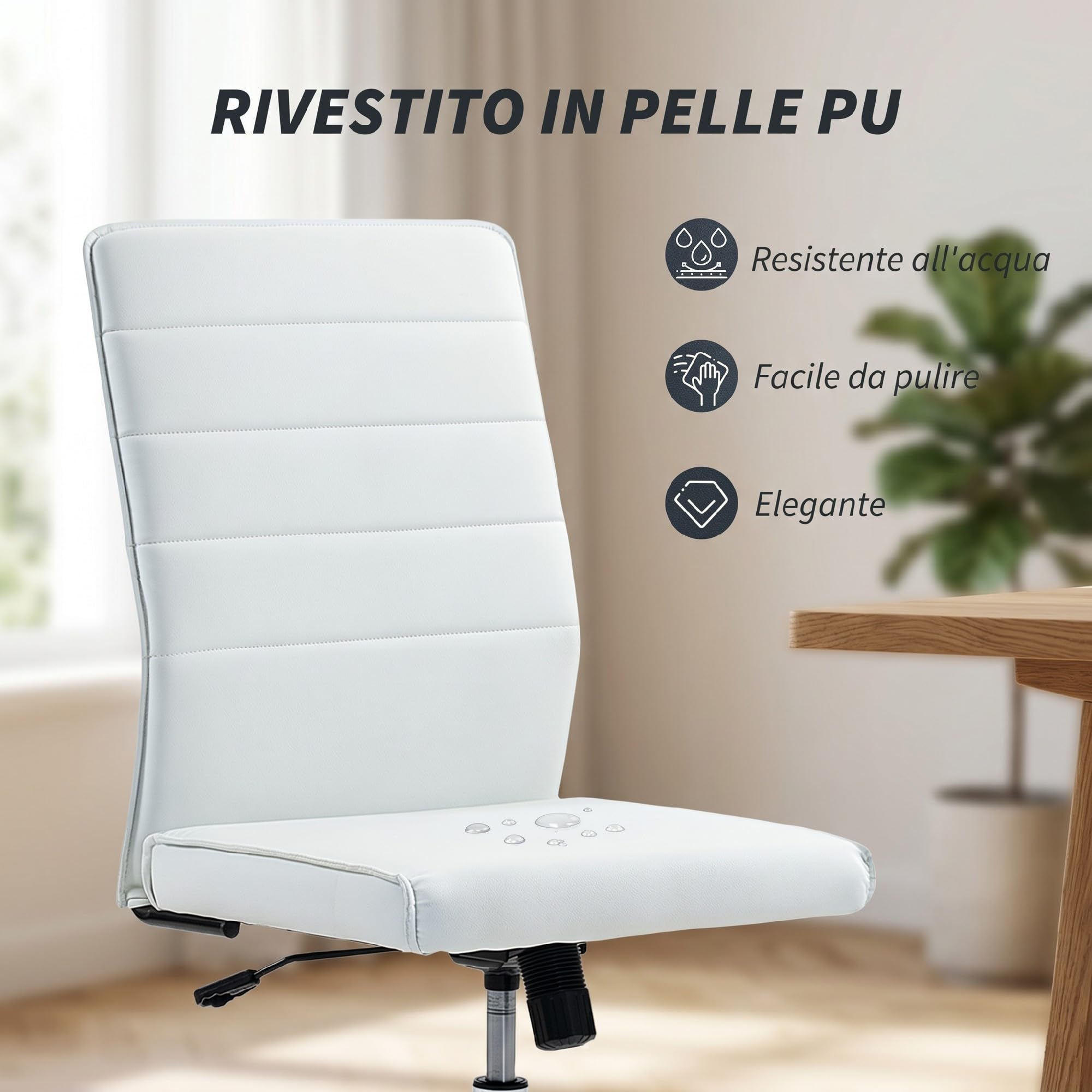 HOMCOM Sedia Ufficio Girevole in Pelle PU con Funzione Dondolo Bianco