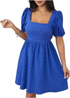 Women's Summer Square Neck Puff Sleeve Dress Casual Vacation Swing A Line Short Dress