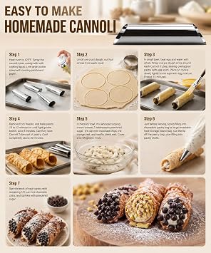 Cannoli Tubes Kit, 15 Stainless Steel Cannoli Forms for Baking, Reusable Cannoli Molds with Round Cookie Cutter & Storage Box, Pastry Roll Molds for Homemade Italian Desserts