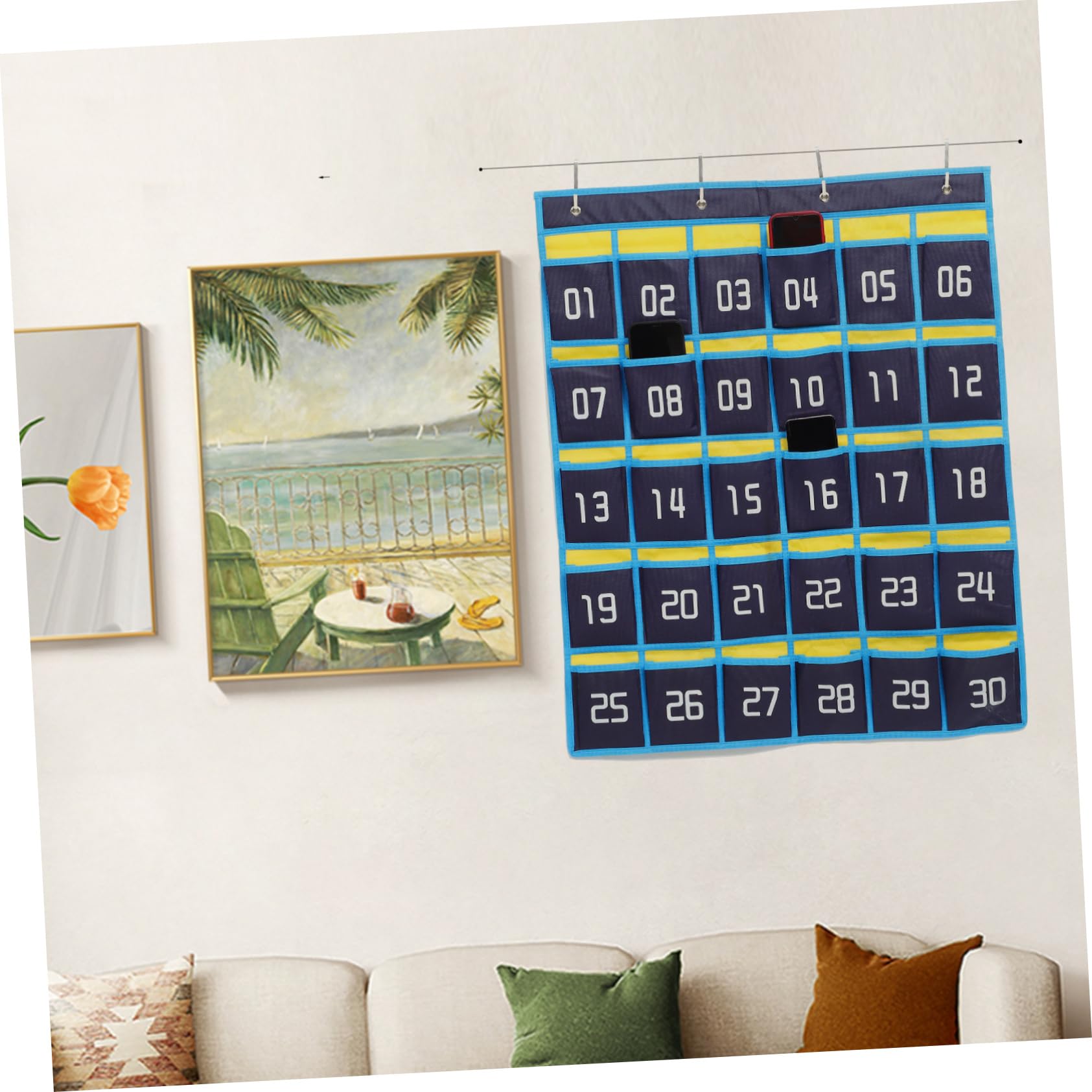 Non-Woven Classroom Pocket Organizer - Wall-Mounted Storage For Cell Phones, Calculators, Supplies