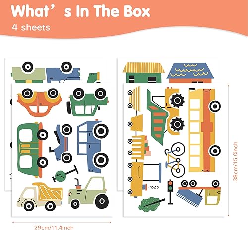 Miniatura 6 de Calcomanías de pared extraíbles de vehículos de ciudad de dibujos animados para decoración de pared de habitación de niños, vehículos de transporte,