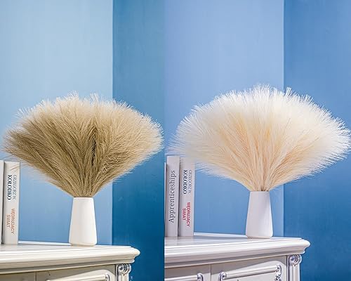 Decoración de hierba de pampa sintética marrón y beige Hierba artificial de pampa pequeña hierba de pampa esponjosa arreglo floral