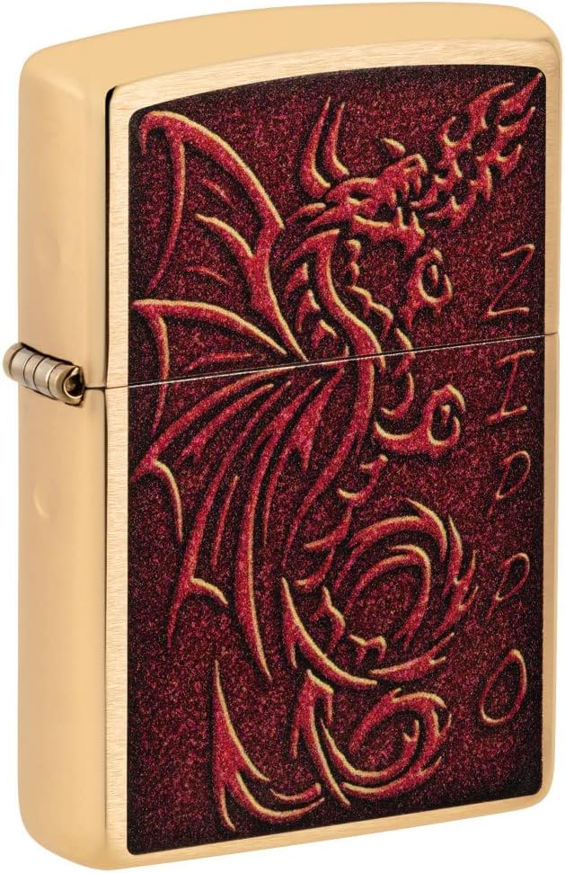 Zippo Medieval Mythological Dragon Brushed Brass Pocket Lighter Brass Brushed Brass Medieval Mythic Dragon