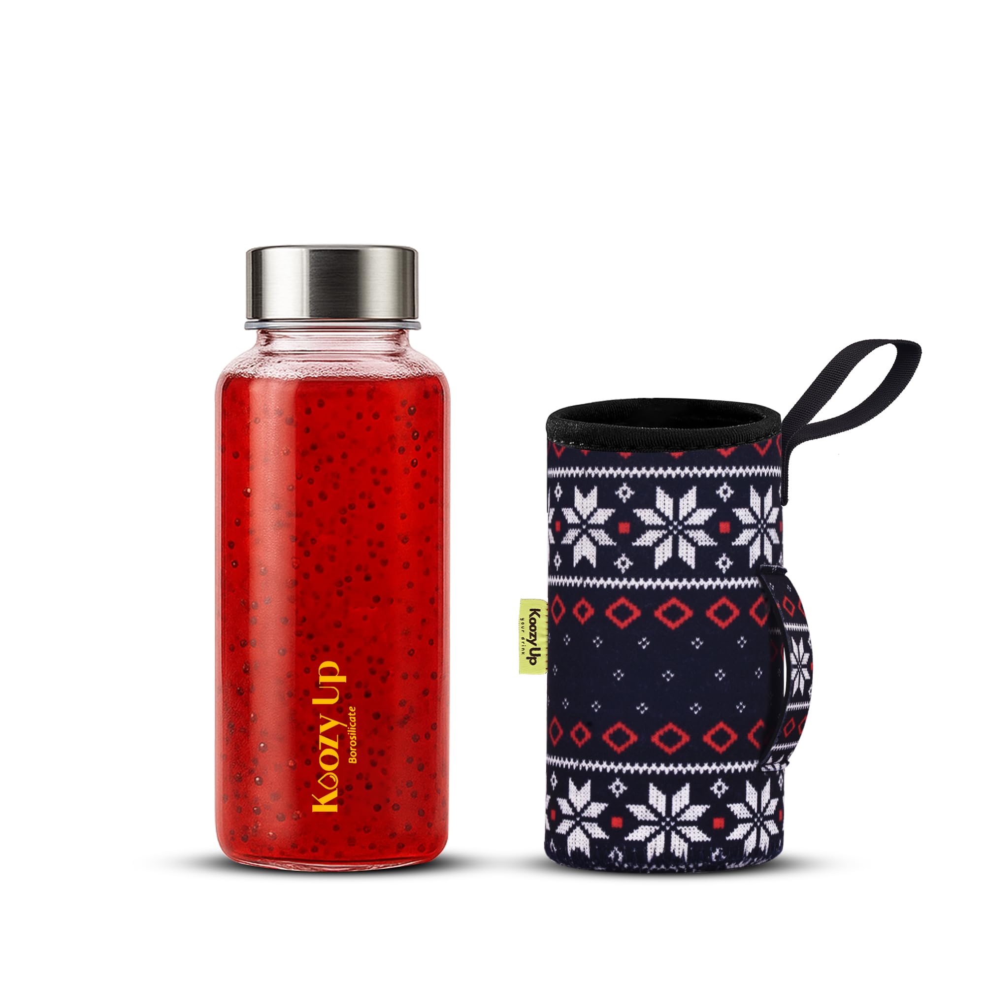 Koozy Up- 500ML Borosilicate Glass Water Bottle with Insulated Cover Sleeve | Leak‑Proof, Break‑Resistant, Hot/Cold Retention| Office Bottle