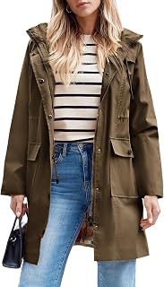 SaphiRose Women's Waterproof Rain Jacket Long Raincoat Hooded Windbreaker Trench Coat