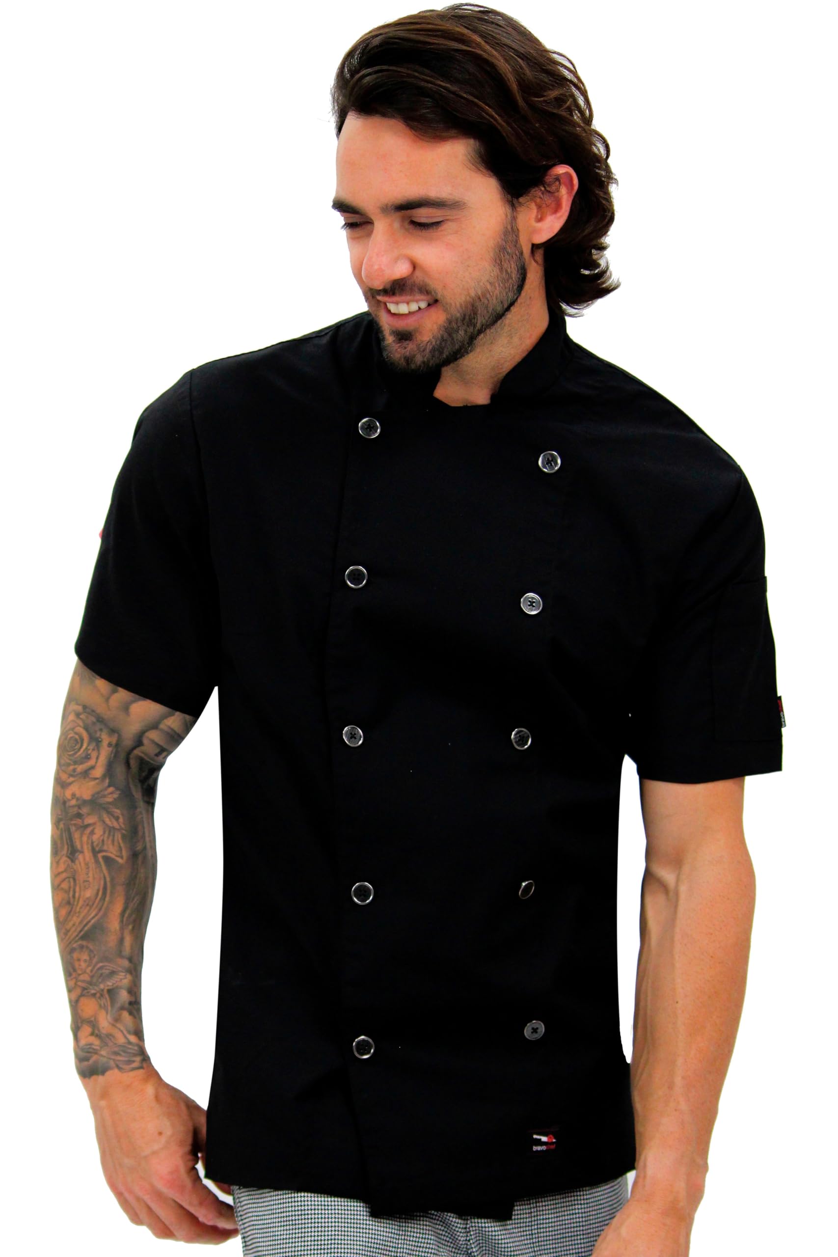 BRAVO BUSINESS WEAR | Honolulu Chef Coat | Short Sleeves | Men´s Short Sleeve Chef Coat | Premiun Quality | Slim Fit (Black, Medium)