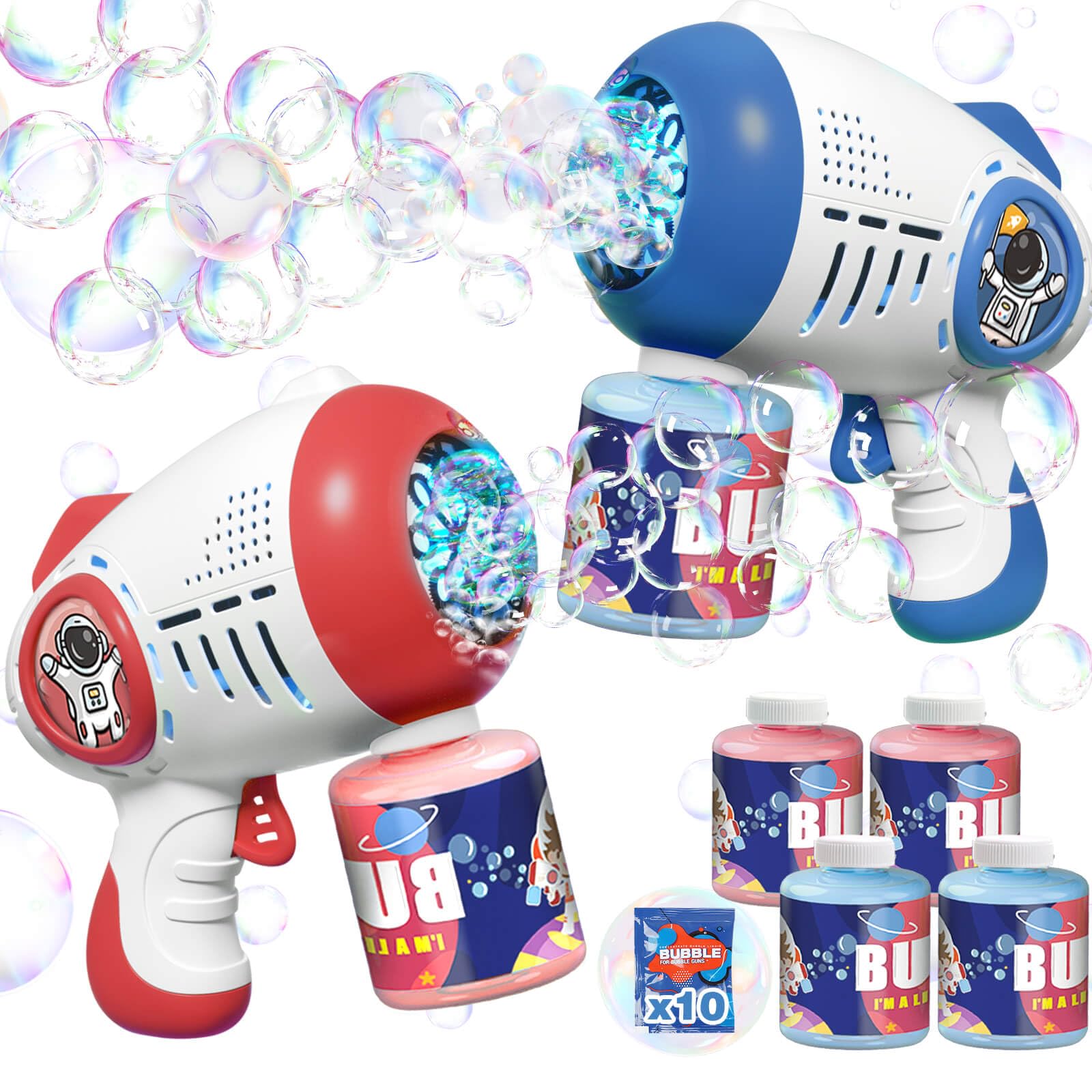 Beria Toys for 3 4 5 6 7 8 Year Old Kids: 2 PCS Bubble Gun Machine Toys for Kids Gifts for 3-8 Years Old Boys Girls Presents Electric Bubble Blower with Liquid Party Outdoor Bath Games Toy
