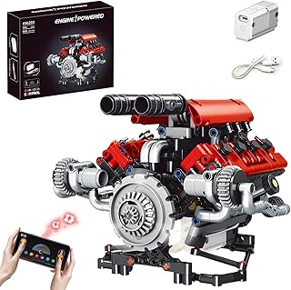 V8 Engine Building Block Sets for Adults Engine Model Kit That Works App Controlled Toys for Kids Boys and Girls 665 Pieces