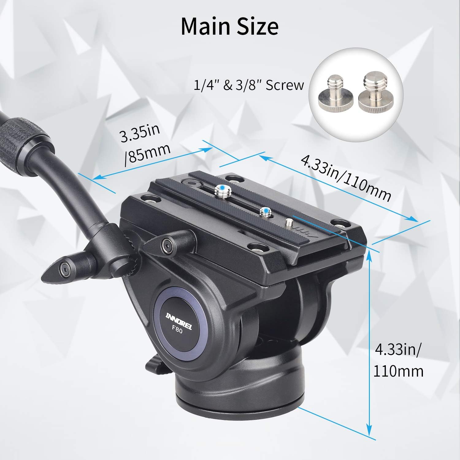 Heavy Duty Tripod Fluid Head-INNOREL F80 Drag Pan Cameras Video Fluid Head with 1/4 and 3/8 in Screws Sliding Plate CNC Professional Panoramic Max Load 24.5lb/12kg for DSLR Camcorders Shooting Film