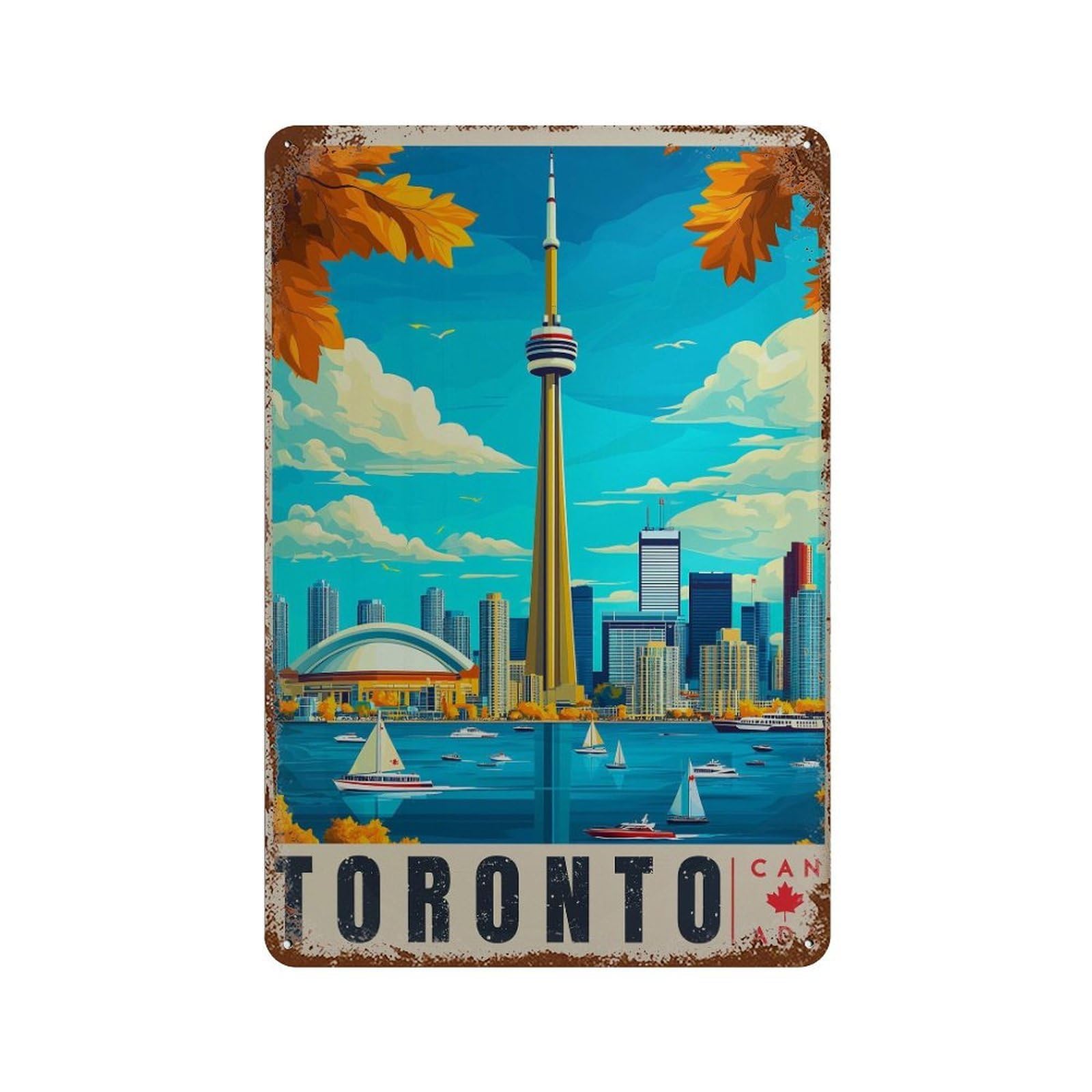 xiaoxiaoshen Toronto Skyline Travel Illustrated Canada Wall Decor Art Metal Tin Poster Modern Home Decor Art Home Bar Shop Decorations Vintage Sign 30x20cm