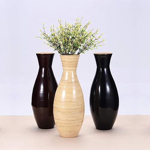 Miniatura 3 de Florero de bambú sostenible hecho a mano, jarrón decorativo de 20 pulgadas de alto para plantas de seda, flores y decoración de relleno (natural)