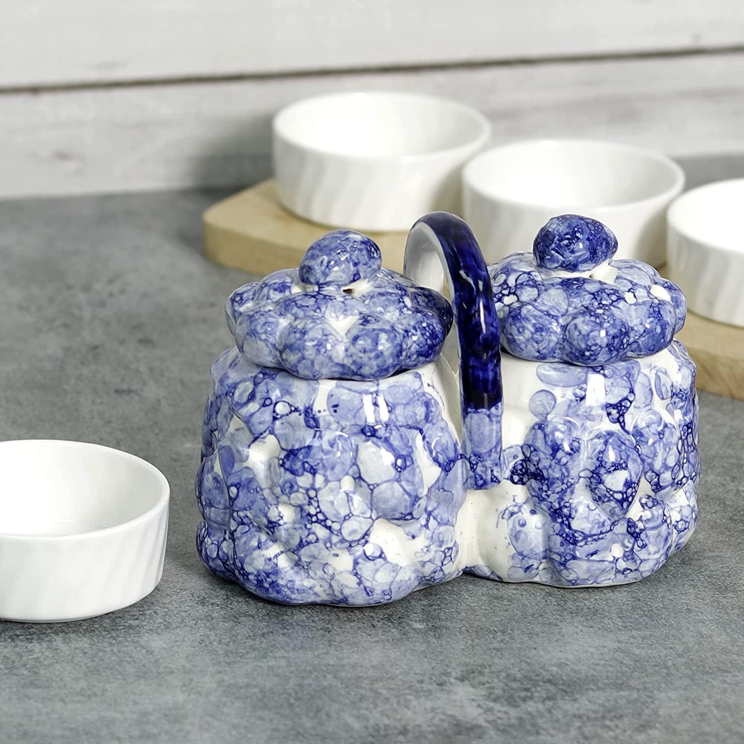 Kraftlik Handicrafts Kreative Homes Ceramic Storage Container with Lid - 200 Grams, Set of 2, Blue