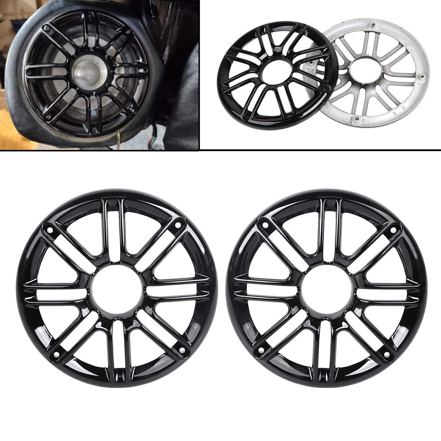 Motos Couvercle de haut - parleur décoratif 3D round Rear Speaker Grid ABS pour Harley Touring Electra Tri Glide FLHTCU/L 2014-2023, Road Glide Ultra and FLHTK/L 2016-2019,Noir