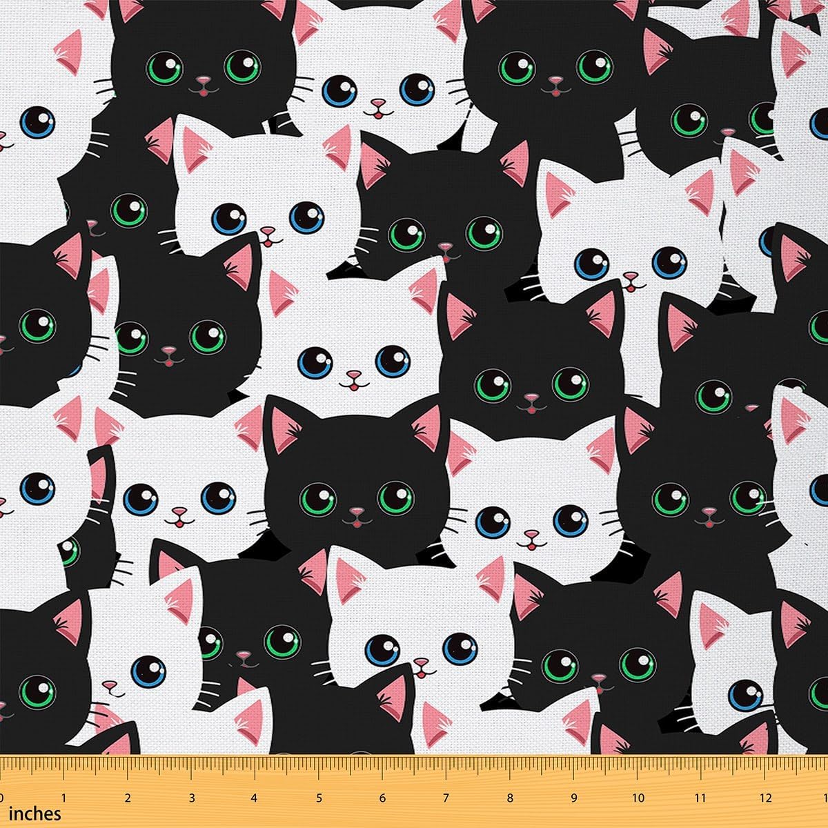 Feelyou Cartoon Cat Fabric by The Yard 3 Yards Kids Gradient Line Cat Decorative Waterproof Outdoor Fabric Cute Cat Upholstery Fabric for Chairs Black White Decor DIY Reupholstery Fabric