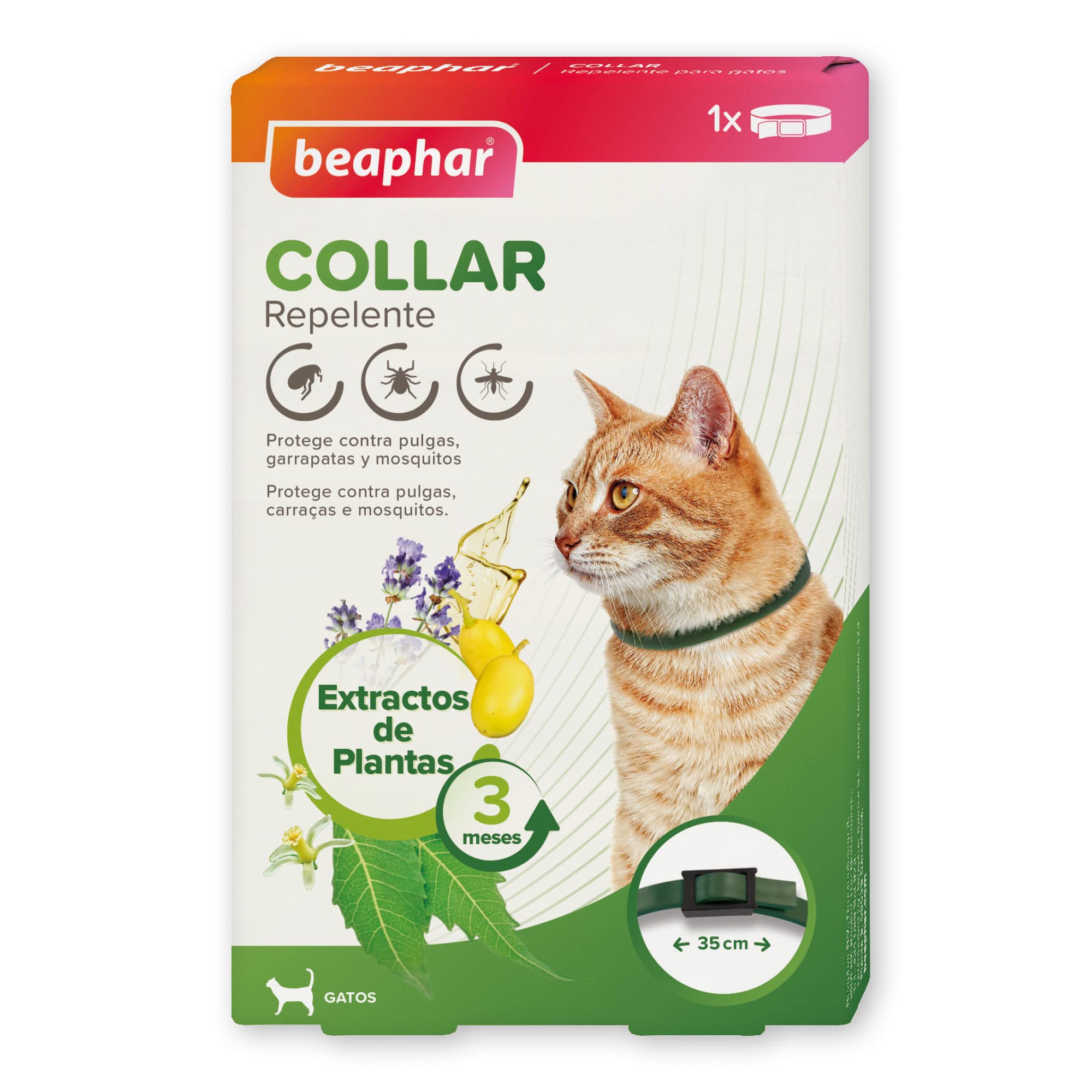 Beaphar Collar Repelente Natural para Gatos - 3 Meses de protección Natural contra garrapatas, pulgas y Mosquitos - para Todo Tipo de Gatos 35CM