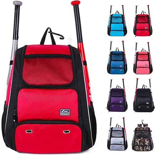 Baseball Bat Bag Backpack,T-Ball & Softball Bat Bag with Shoes Compartment for Youth and Adult, Lightweight Baseball Bag with Fence Hook Hold Bat,