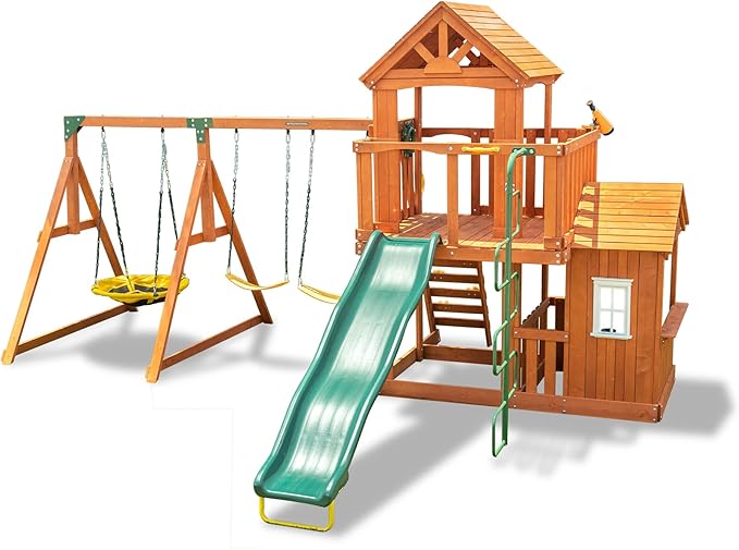 Sportspower Sandalwood Wood Swing Set 2 Adjustable Swings