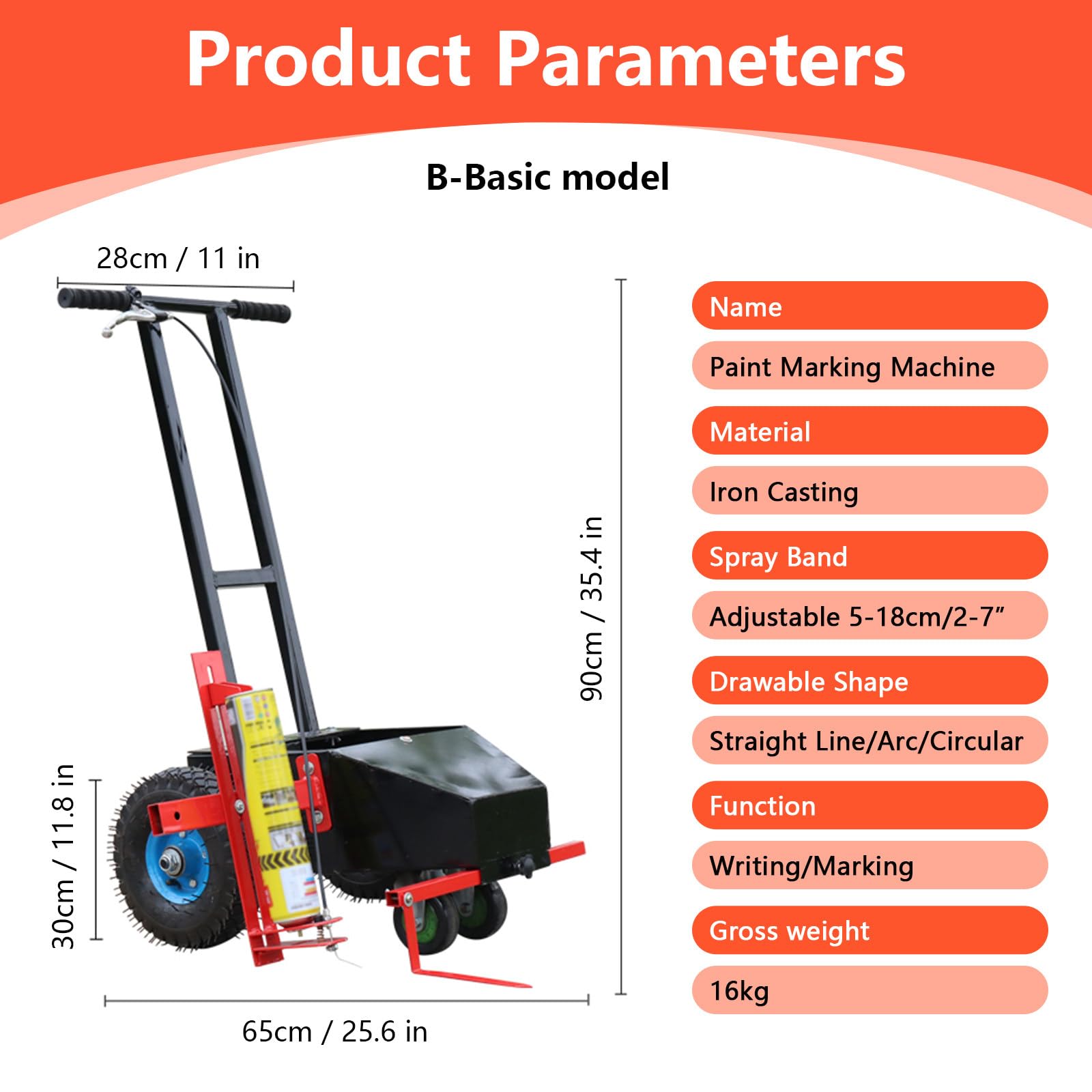 Carrello Traccialinee, Marcatura Linee Macchina Tracciatura 4 Ruote, Larghezza Regolabile 5-18 cm, Design a Spinta Manuale,Lavoro in Piedi,Risparmia Tempo e Fatica B-Basicmodel