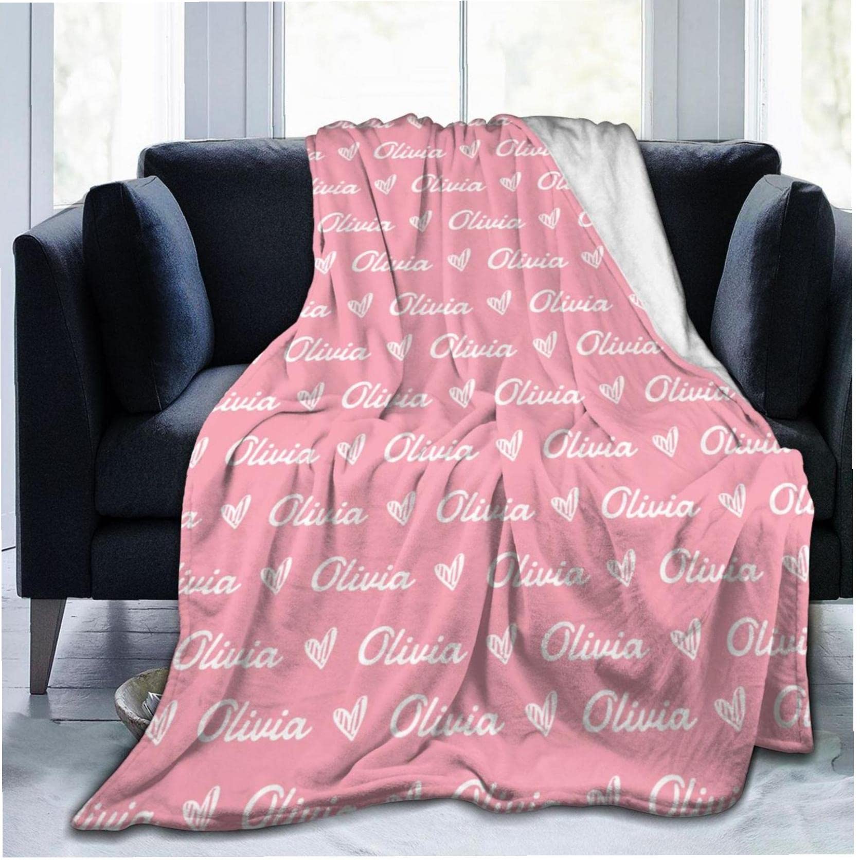 Manta de forro polar de franela personalizada con texto fotográfico para familia, Navidad, cumpleaños, boda, manta gruesa y acogedora para sofá, dormitorio, sala de estar, 50 x 40 pulgadas