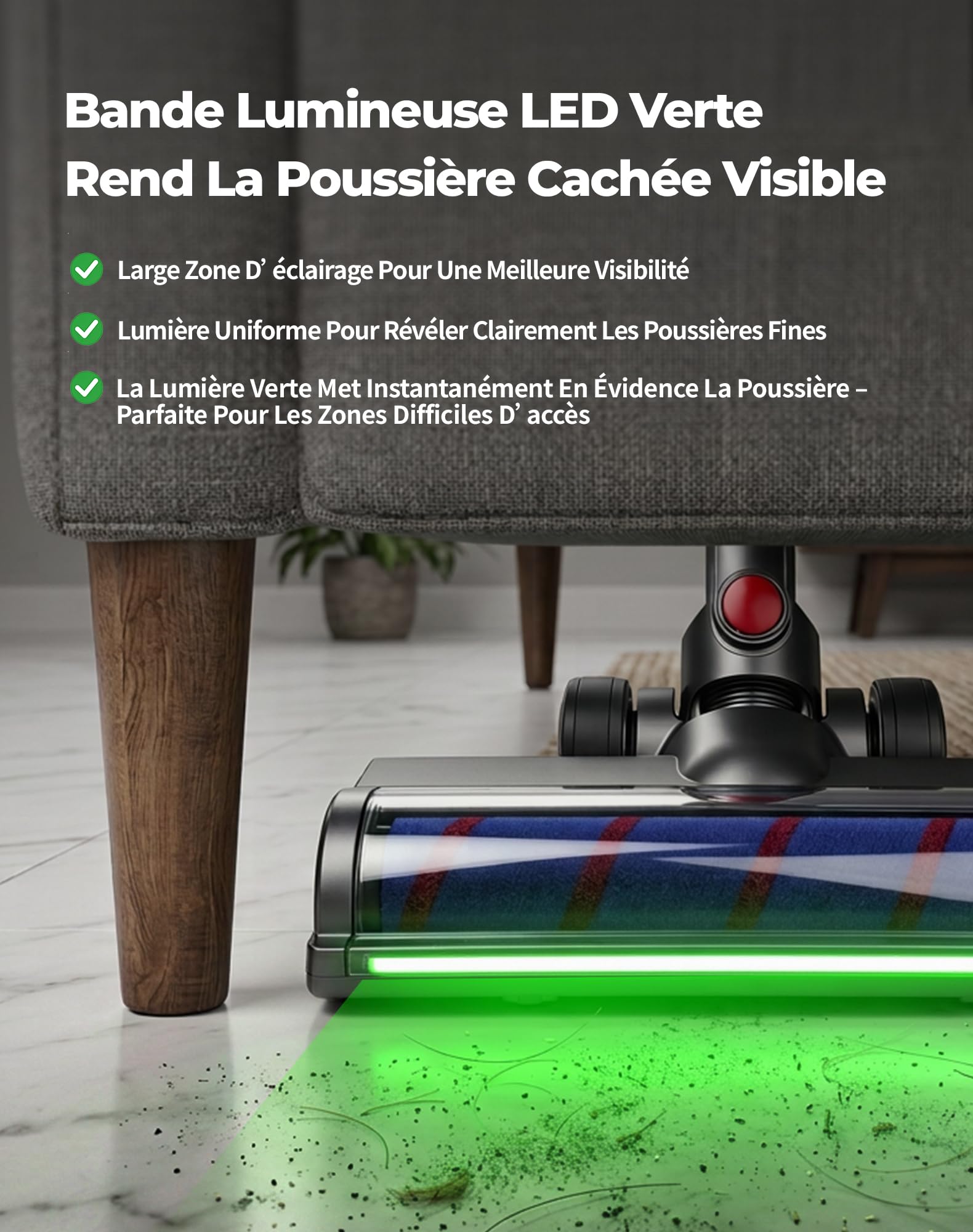 Brosse pour Dyson V7 V8 V10 V11 V15 Aspirateur avec Lumière LED Verte