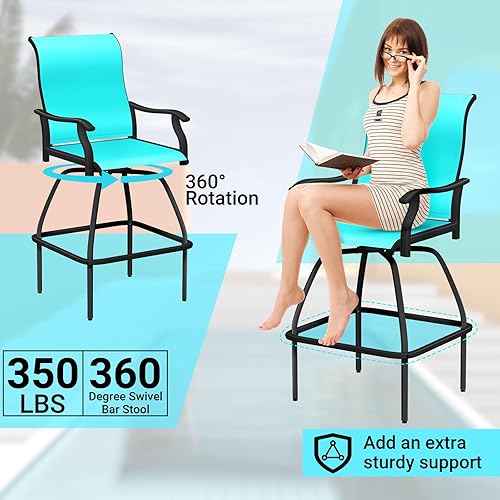 Miniatura 18 de LEVELEVE Juego de 2 taburetes de bar giratorios para patio, muebles de textileno para exteriores, estabilidad para todo tipo de clima