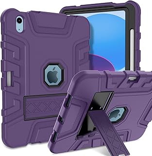 Uamark for iPad 10.9 inch 2022 Case,iPad 10th Generation Case with Pencil Holder & Kickstand,3 in 1 Heavy Duty Shockproof Rugged Protective Girls Cover Case for Apple iPad 10.9 inch,Dark Purple