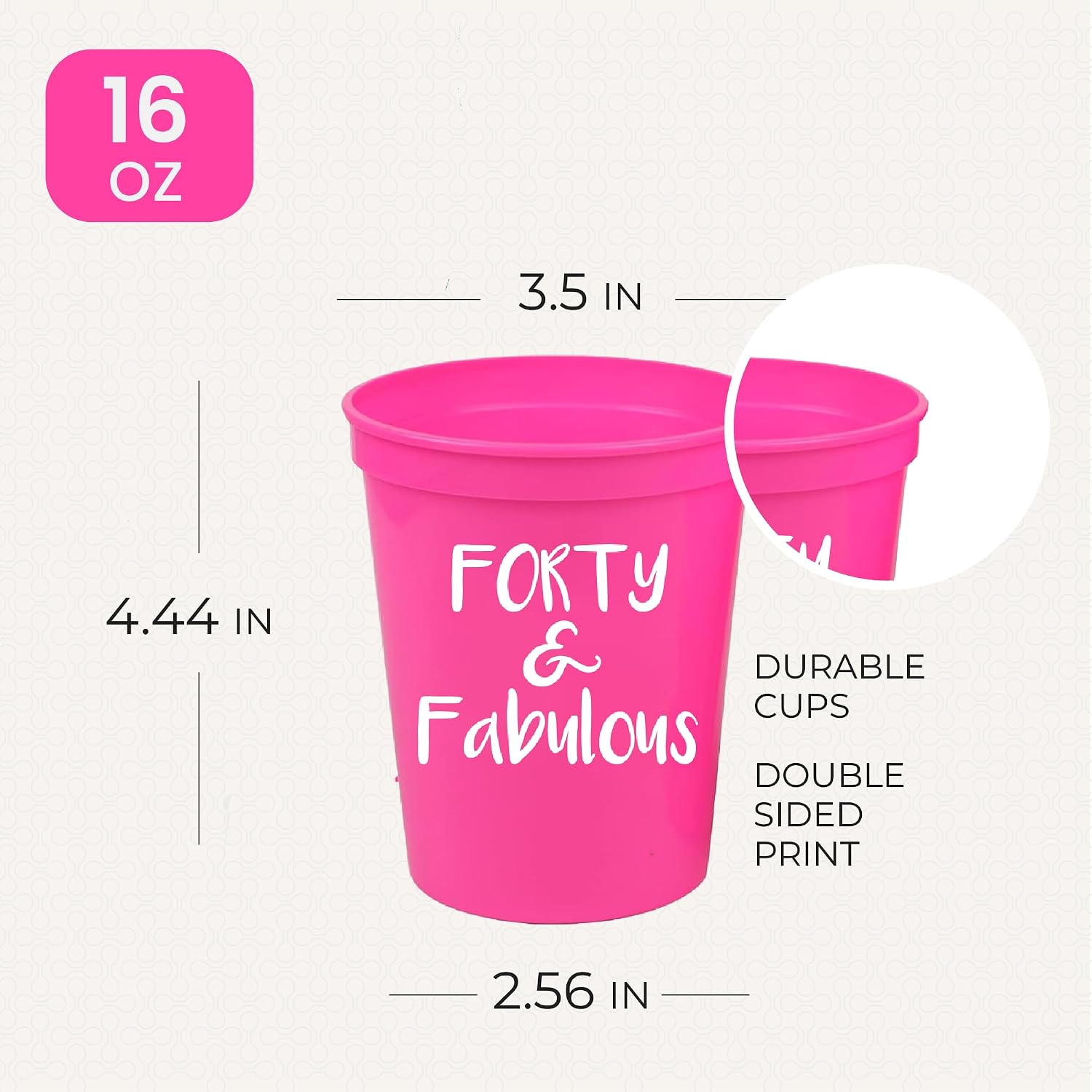 Forty and Fabulous 40th Birthday Cups, Set of 12 - Pink 16oz Cups for Party Decorations and Favors - 40 Years Old Birthday Decorations