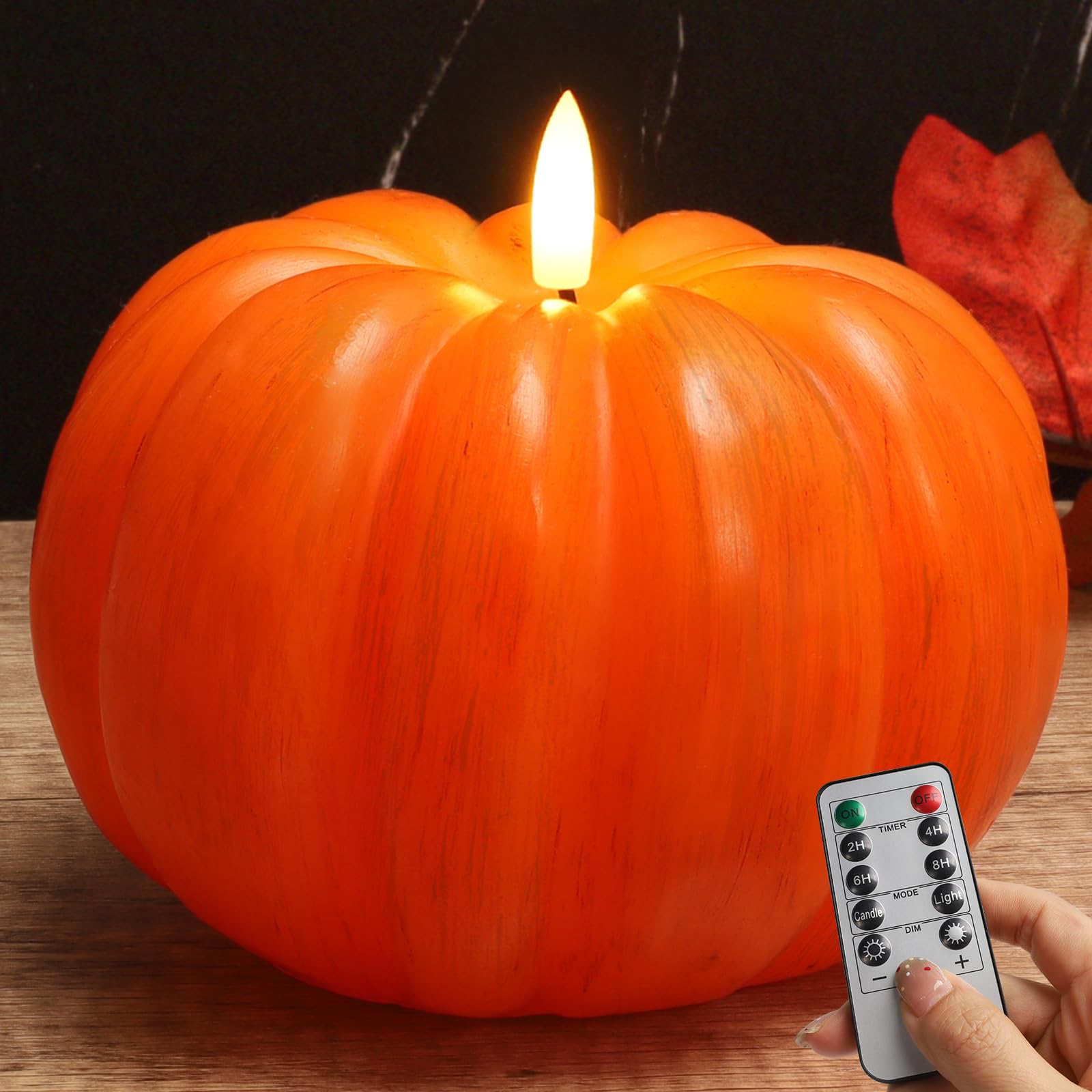 RGQSUN [Timer] Fall Pumpkin Flameless Candles Flickering LED Candles Battery Operated Pumpkin Lights Fall Table Decor for Home,Halloween,Thanksgiving