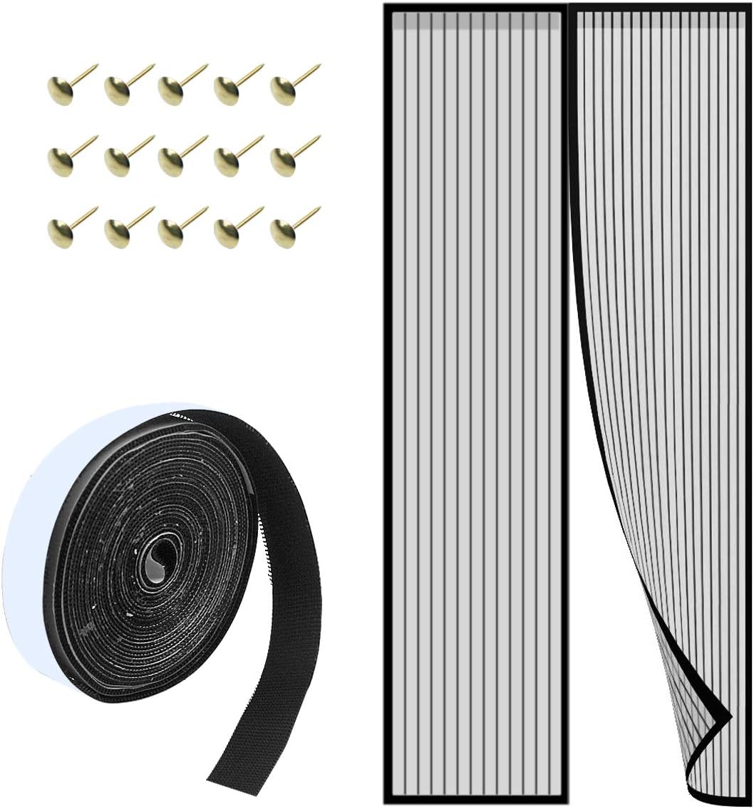 Magnetic Fly Insect Screen Door Heavy Duty Mosquito Mesh Net Curtain with Full Frame Tape with Magnets for Keeping Out Flies Insect Door Curtain 36x83 Inches/ 90 * 210 cm Black