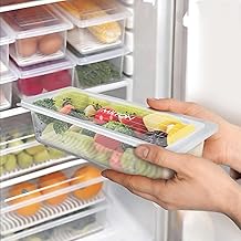 MILTON Cryo Fridge Storage Boxes Set of 6 Fridge Organizer Container with Waterproof Vinyl Stickers & Removable Drain Plate, Lid, Stackable Box, Plastic Containers 1500 ml, Transparent