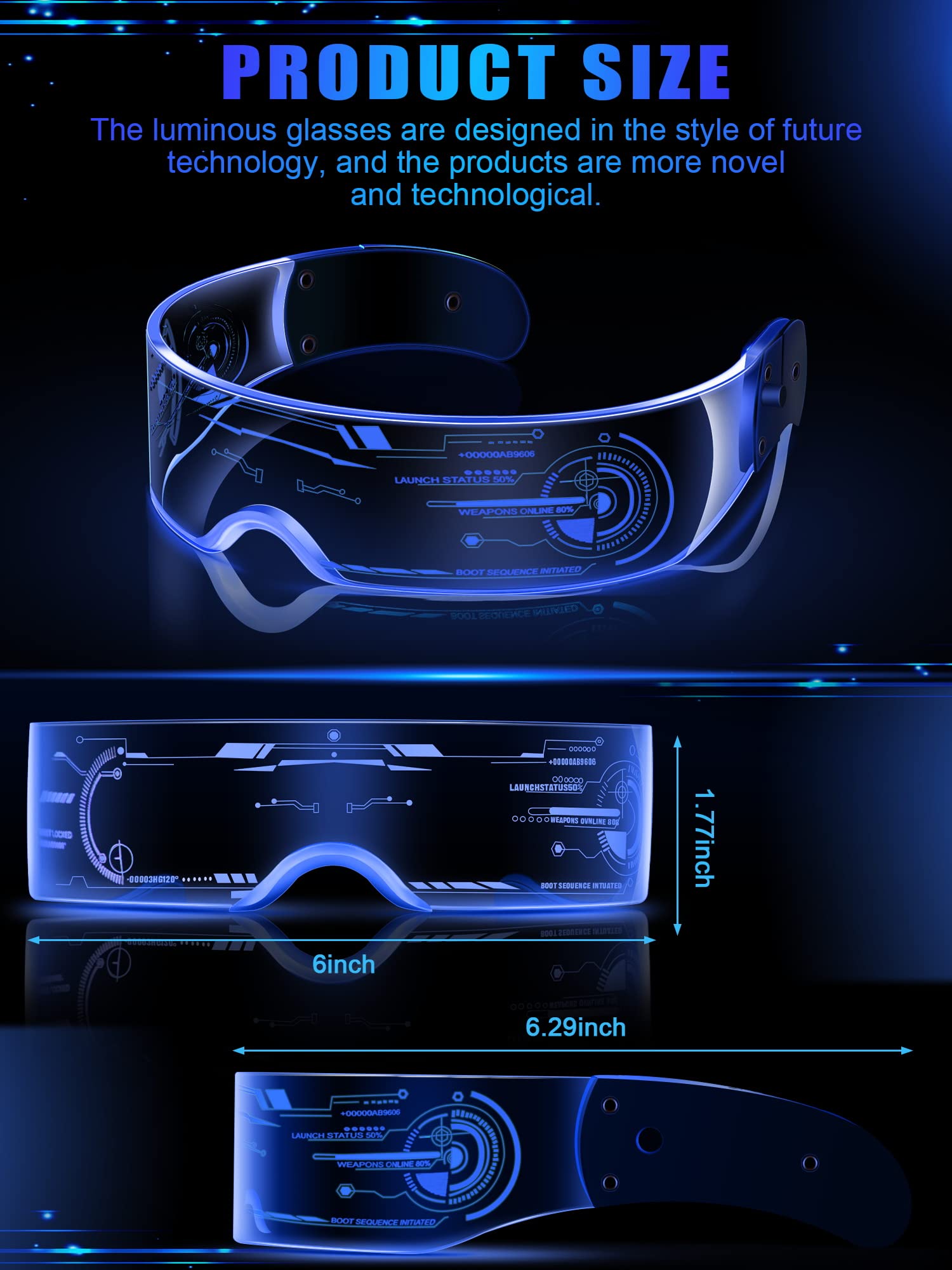 TOODOO 2 Pairs LED Visor Glasses 7 Colors Futuristic Glasses 4 Modes Light Up Glasses