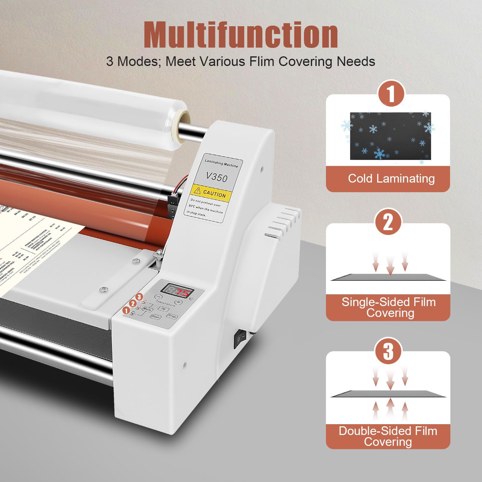 Plastificatrice A Caldo/Freddo, Plastificatrice Professionale da Ufficio da 350 Mm per Presentazioni, Plastificatrice A Pressa Termica per Cartone, Fogli in PVC, Dis