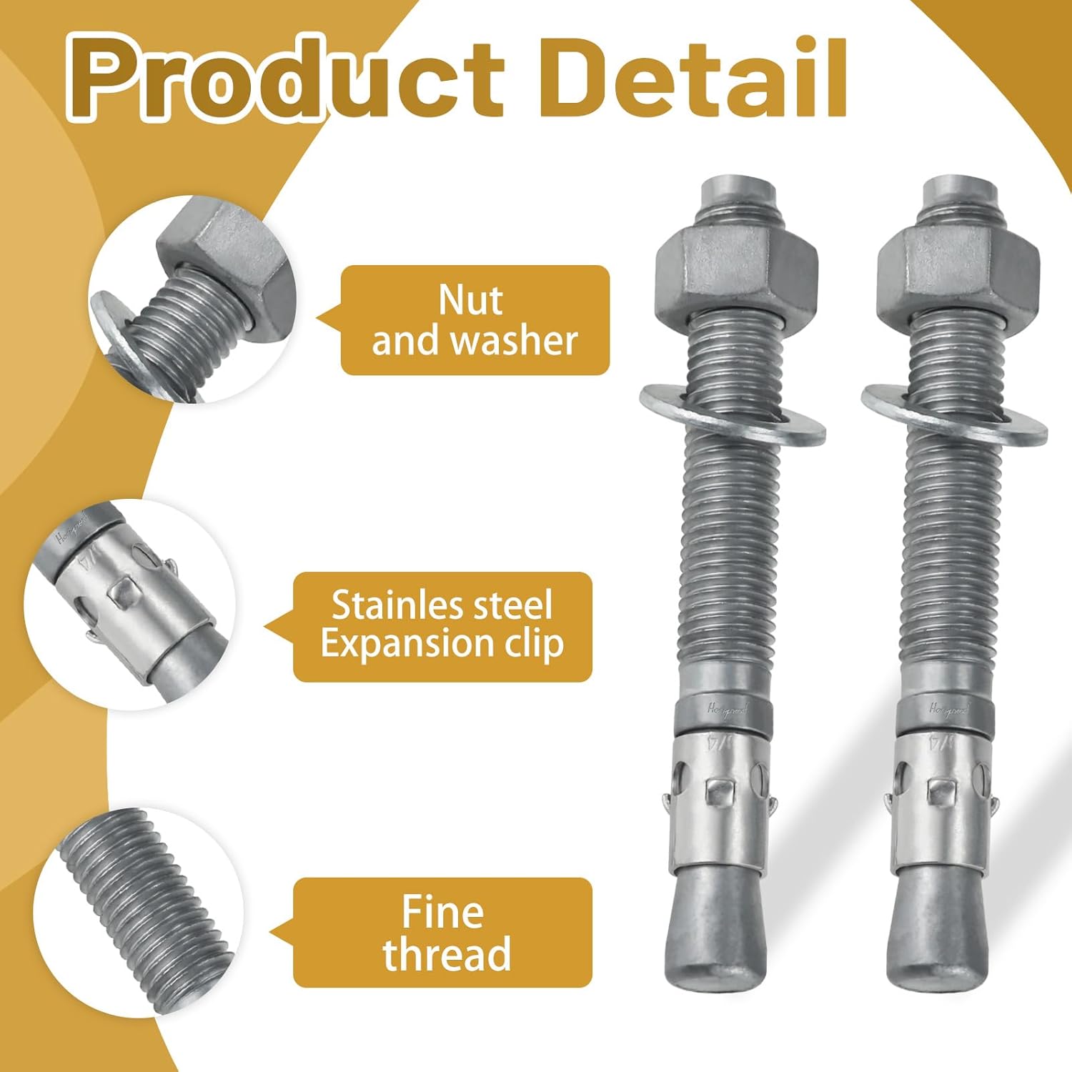 3/4 Concrete Anchors, Galvanized Carbon Steel Wedge Anchors with Washer and Nut, 3/4 Inch OD x 6-1/4 Inch Length, Bulk Pack Anchor Bolts for Concrete (10 pcs)